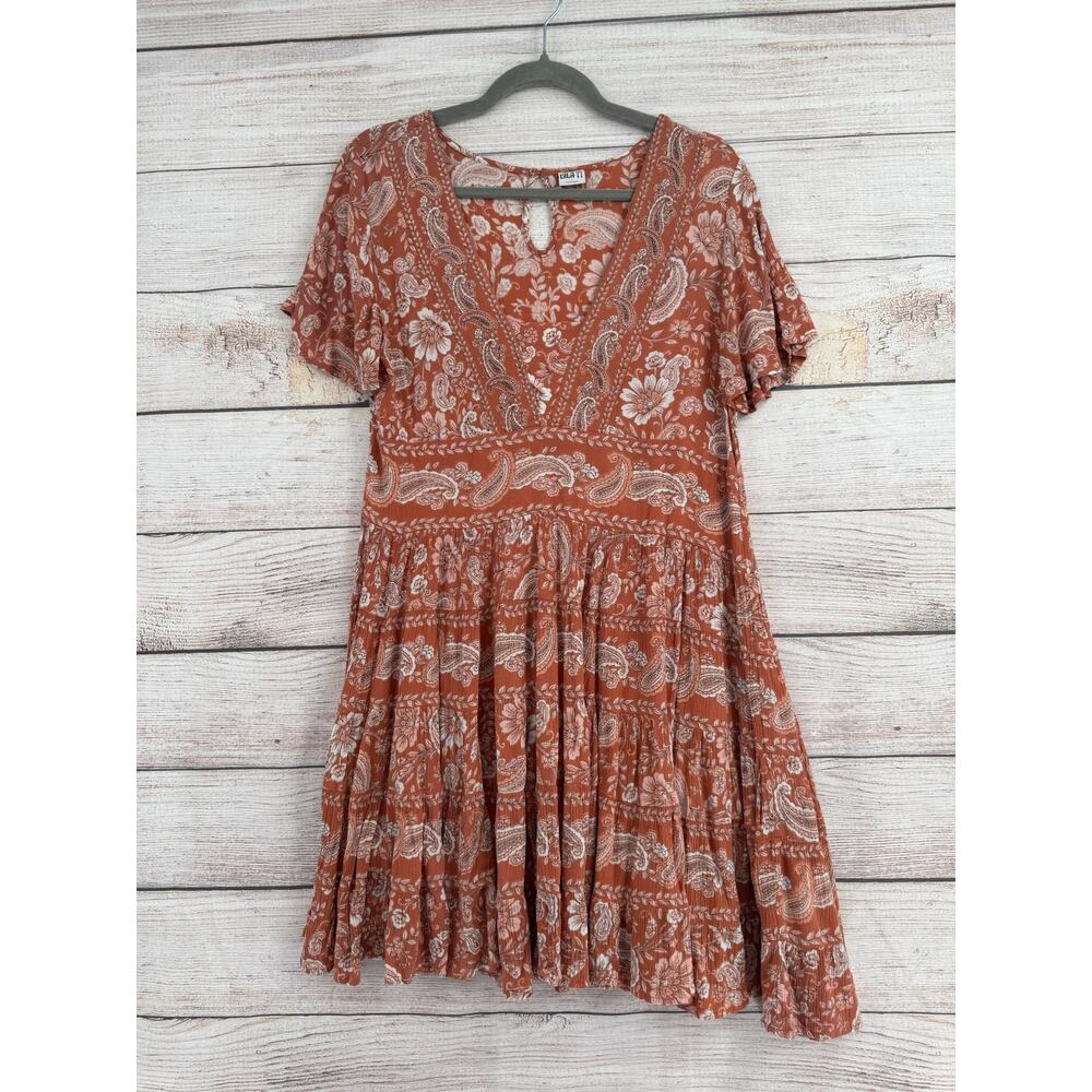 Bila 77 Floral Paisley Fit and Flare Mini Dress Womens Small Pink White